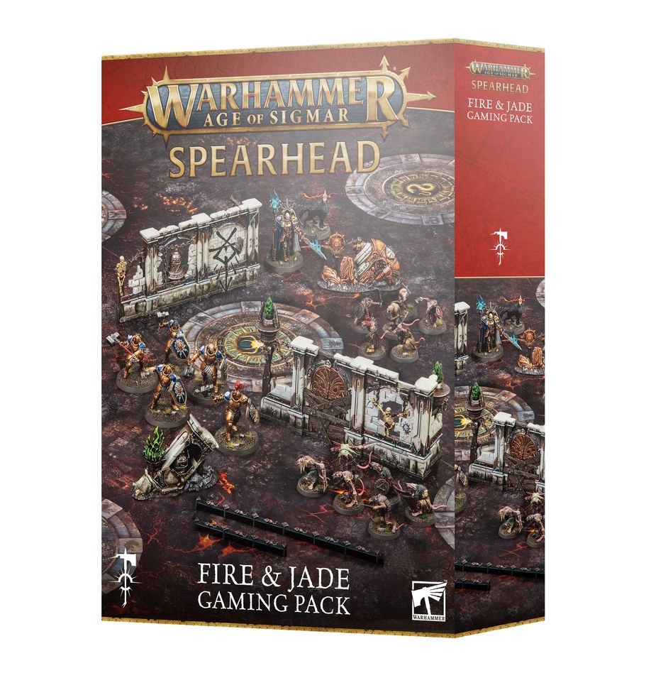Warhammer Age of Sigmar - Spearhead - Fire & Jade Gaming Pack - Warhammer Age of Sigmar Spearhead Fire & Jade Gaming Pack box with fantasy battlefield artwork and miniatures displayed.