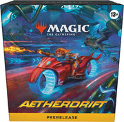 Aetherdrift Prerelease Kit - The Gathering Aetherdrift Prerelease Kit box with dynamic blue and orange sci-fi artwork featuring a character riding a.