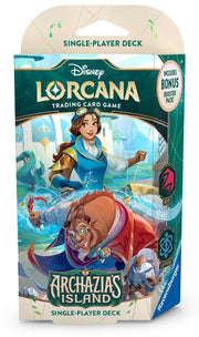 Lorcana TCG: Archazia's Island Starter Deck - Ruby & Sapphire - Lorcana TCG Archazia’s Island starter deck packaging featuring a female character and a large beast on vibrant tropical.