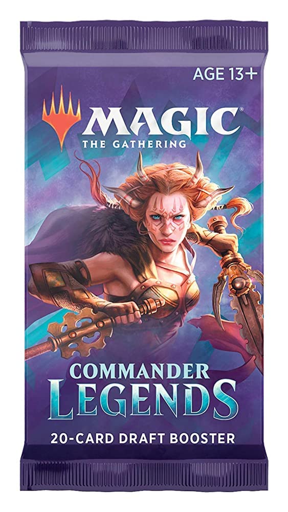 Commander Legends Draft Booster - The Gathering Commander Legends Draft Booster pack with fantasy artwork of a warrior woman wielding golden weapons on a.