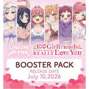 Union Arena: The 100 Girlfriends Who Really, Really, Really, Really, REALLY Love You - Booster Display - Union Arena booster display featuring six colorful anime girls in soft pastel tones, with bold pink and red text.