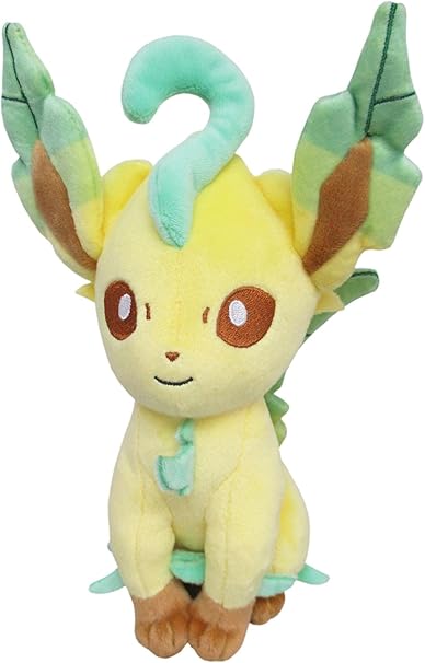 Pokémon All Star Collection - Leafeon Plush, 7" - Soft yellow and green Leafeon plush with large leaf-shaped ears and brown eyes, 7 inches tall.