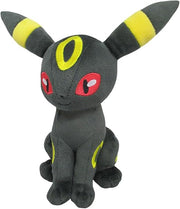 Pokémon All Star Collection - Umbreon Plush, 9" - Black and yellow plush of Umbreon with red eyes, sitting pose, soft fabric, 9 inches tall.