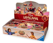 Lorcana TCG: Reign of Jafar Booster Box - Open Lorcana TCG Reign of Jafar booster box featuring colorful Disney character artwork and 12 collectible card packs inside.
