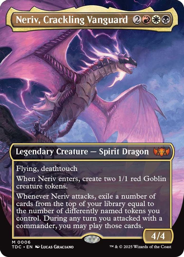 Neriv, Crackling Vanguard (Borderless) · 6 · Commander: Tarkir: Dragonstorm · Foil