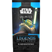 Star Wars: Unlimited - Legends of the Force - Booster Pack - Star Wars Unlimited Legends of the Force booster pack featuring Yoda with green lightsaber on black and blue packaging.