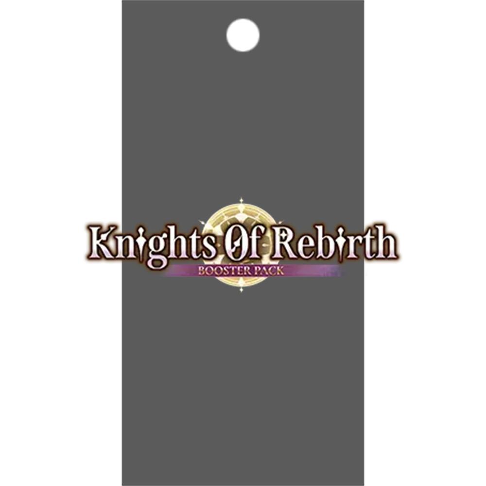 Cardfight Vanguard Divinez - Knights Of Rebirth Booster Pack - Dark gray booster pack with gold and white circular emblem and "Knights Of Rebirth" text in metallic brown font.