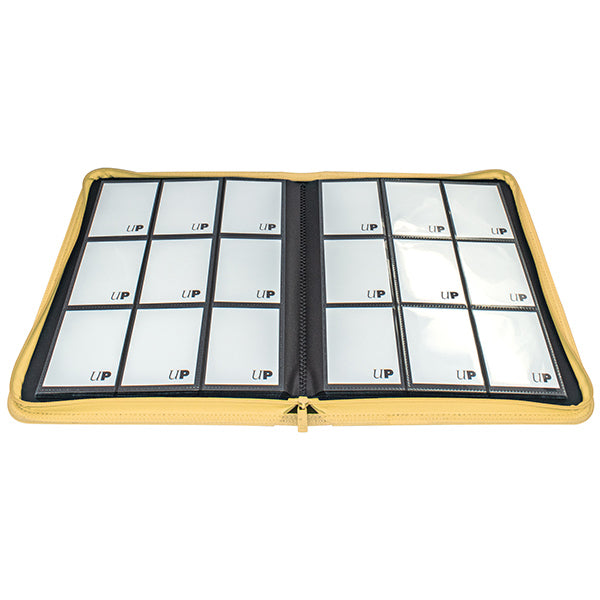 Ultra Pro 9-Pocket Zippered Binder: Vivid - Yellow (PREORDER) - Yellow zippered card binder with 18 clear plastic pockets for 9-pocket pages inside.
