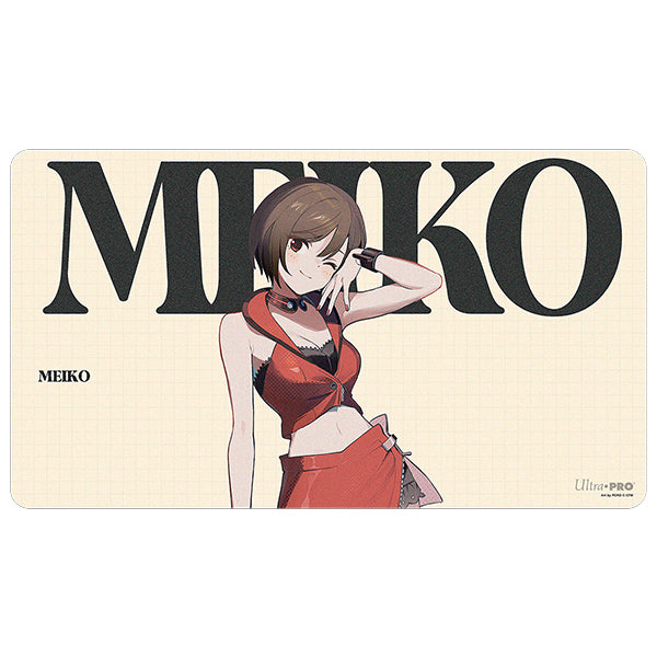 Ultra Pro Playmat: Hatsune Miku Retro Soundscapes - Meiko (PREORDER) - Rectangular playmat featuring anime-style female character Meiko with short brown hair in a red and black outfit, bold black