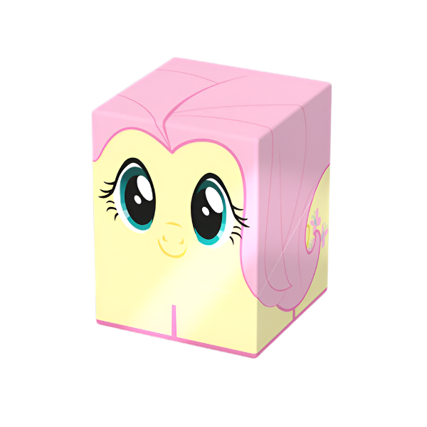 Squaroes Boulder 100+: My Little Pony Friendship is Magic: Fluttershy - Pink and yellow rectangular deck box featuring Fluttershy’s face from My Little Pony with large blue eyes and flowing hair.