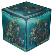 Chessex Holiday Dice Calendar - Cube-shaped teal dice calendar featuring intricate skeleton warrior illustrations and numbered sides for holiday countdown.