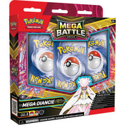 Pokémon TCG: Mega Battle Deck - Mega Diancie EX - Pokémon TCG Mega Battle Deck packaging with Mega Diancie EX card and vibrant pink, black, and yellow design.