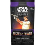 Star Wars: Unlimited - Secrets of Power Booster Pack - Black and purple Star Wars Unlimited Secrets of Power booster pack featuring a character aiming a blaster, 16 cards included.