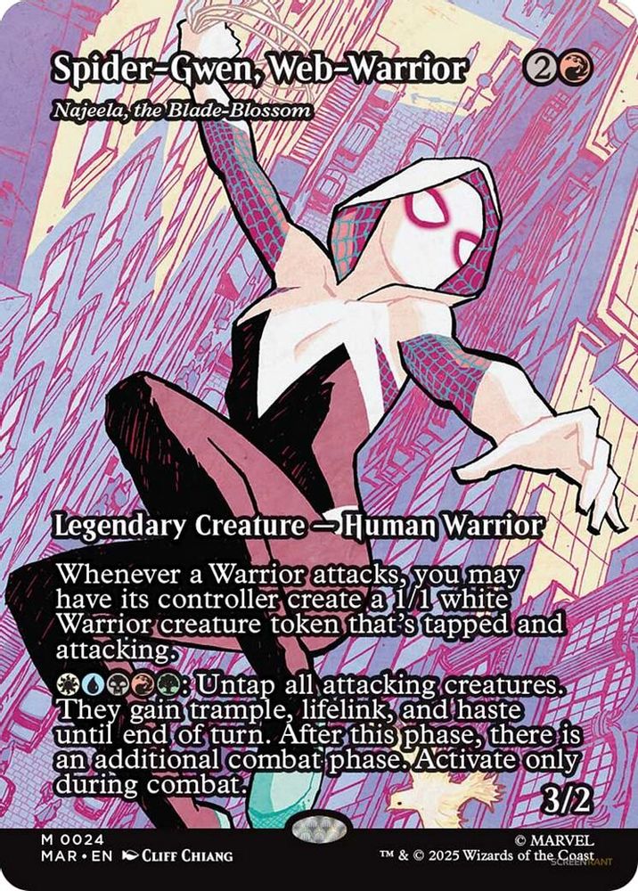 Spider-Gwen, Web-Warrior - Najeela, the Blade-Blossom (Borderless) · 24 · Marvel Universe Eternal-Legal · Non-foil