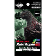 Monsters Raid Again Booster Pack - Godzilla-themed card game booster pack with dark monster artwork and bold red and white text.