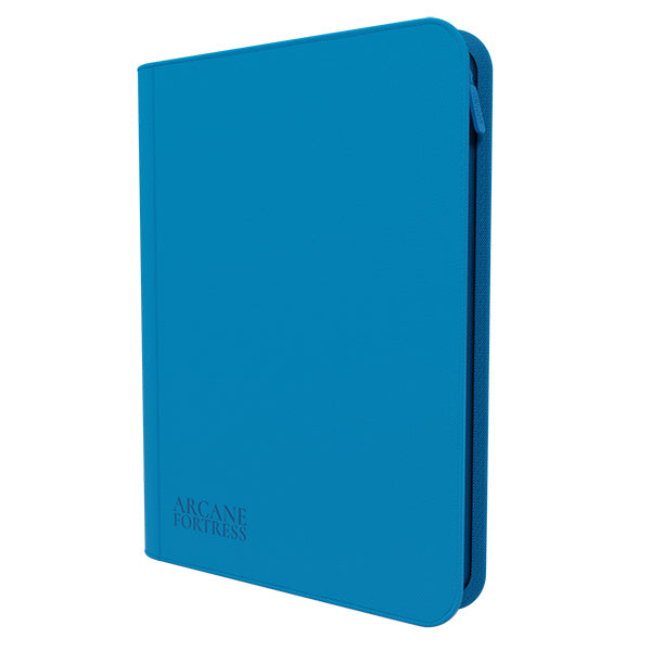 Arcane Fortress 9-Pocket Zippered Binder: Neon Color - Blue - Bright blue zippered binder with a smooth finish and embossed branding on the front cover.