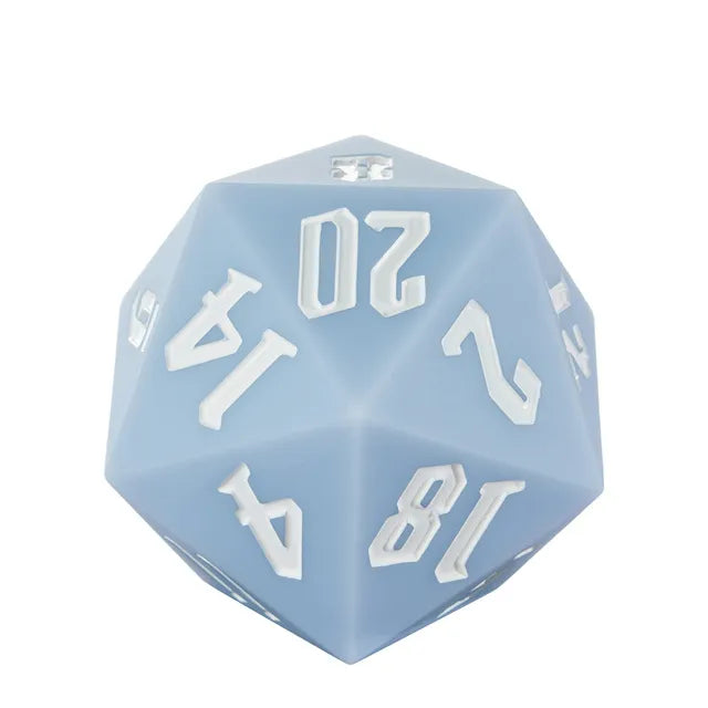 Giant Bouncy D20 - Light Blue - Light blue giant 20-sided bouncy dice with white numbers and smooth matte finish.