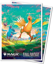 Ultra Pro Apex Sleeves Final Fantasy Chocobo - Colorful card sleeves featuring a vibrant yellow chocobo and other creatures running in a fantasy landscape with bright blue