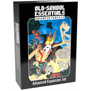 Old-School Essentials: Advanced Fantasy: Advanced Expansion Set (PREORDER) - Black box with colorful fantasy artwork featuring a fiery skeleton warrior and ghostly creatures, titled Old-School.