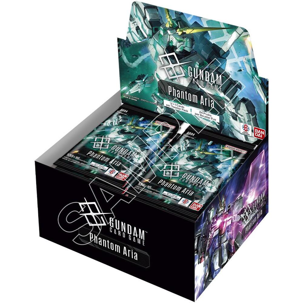 Bandai - Gundam Card Game: [GD04] Phantom Aria Booster Display - Black and teal Gundam Card Game Phantom Aria booster display box with revealing booster packs inside and vibrant sci-fi.