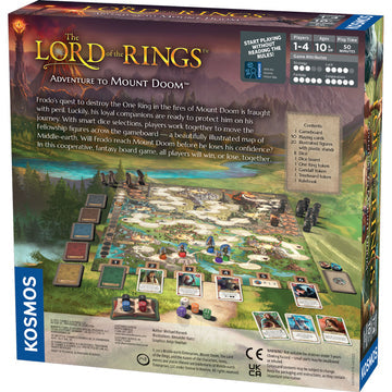 Lord of the Rings: Adventure to Mount Doom - Board game box featuring detailed illustrated map of Middle-earth with character cards and tokens for cooperative adventure.