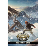 Savage Worlds Adventure Edition: Core Rulebook - Savage Worlds Adventure Edition core rulebook with snowy mountain battle scene and hero facing giant creature.