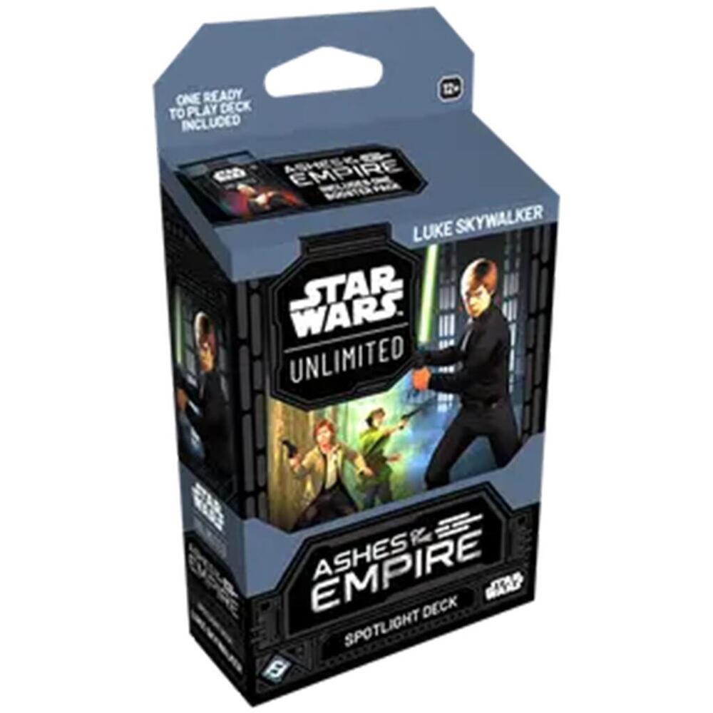 Star Wars: Unlimited - Ashes of the Empire Spotlight Deck - Luke Skywalker (PREORDER) - Star Wars Unlimited Ashes of the Empire spotlight deck box featuring Luke Skywalker artwork in black and blue packaging.