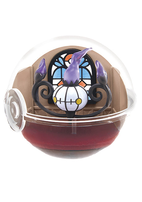 Re-Ment Pokémon Terrarium Collecion 12 Series Blind Box - Individual - Clear plastic dome encasing a miniature white and purple Pokémon figure with stained glass window backdrop on a red base.