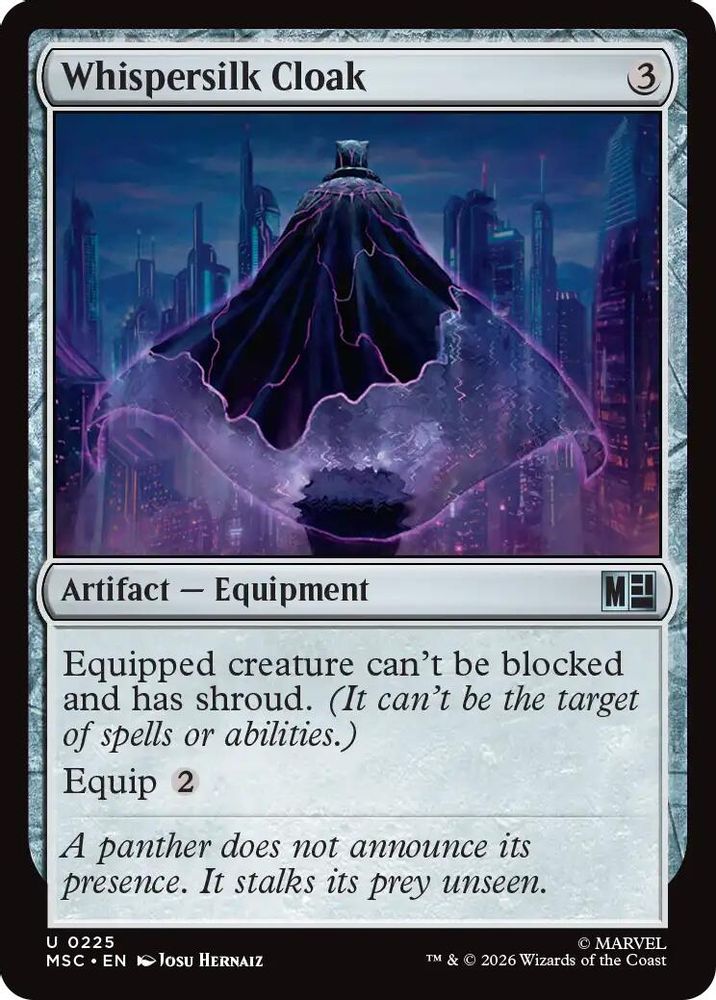 Whispersilk Cloak · 225 · Commander: Marvel Super Heroes · Surge Foil