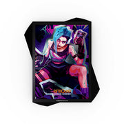 Card Sleeves: Riftbound Origins - Jinx - Glossy card sleeve featuring vibrant artwork of Jinx from League of Legends in dynamic pose with neon purple and blue.