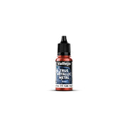 Vallejo True Metallic Metal Base: Ruby Red (18ml) - 18ml bottle of Vallejo True Metallic Metal Base paint in shimmering ruby red with black twist cap.