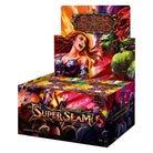 Flesh and Blood TCG: Super Slam Booster Display - Colorful cardboard display box for Flesh and Blood Super Slam TCG boosters featuring dynamic fantasy artwork with a female.