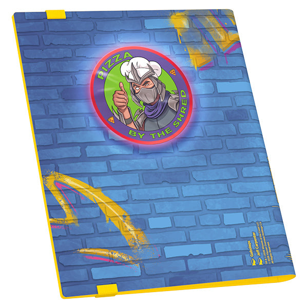 Ultimate Guard18-Pocket FlexXFolio 360 Portfolio: Teenage Mutant Ninja Turtles - Island - Blue brick-patterned card portfolio with Teenage Mutant Ninja Turtles pizza logo and yellow accents.