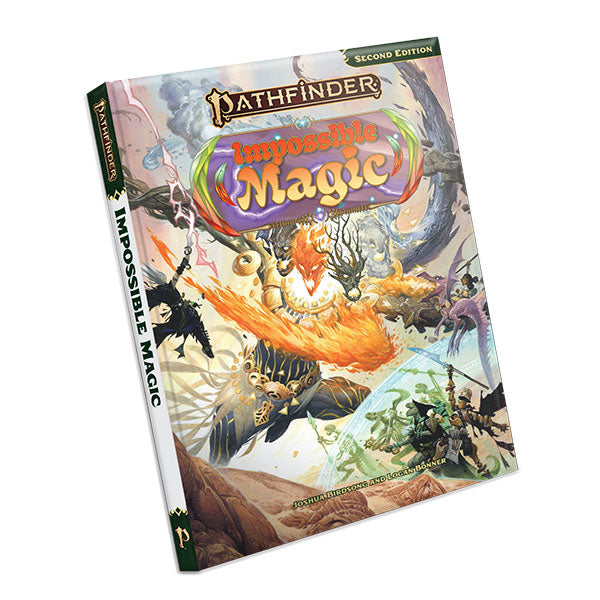 Pathfinder 2E: Impossible Magic (PREORDER) - Softcover RPG book Pathfinder 2E Impossible Magic with colorful fantasy artwork and green banner.