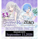 Union Arena: Re:ZERO Starting Life in Another World Booster Display (PREORDER) - ZERO Union Arena booster display box featuring anime characters Emilia and Rem in white dresses against a purple.