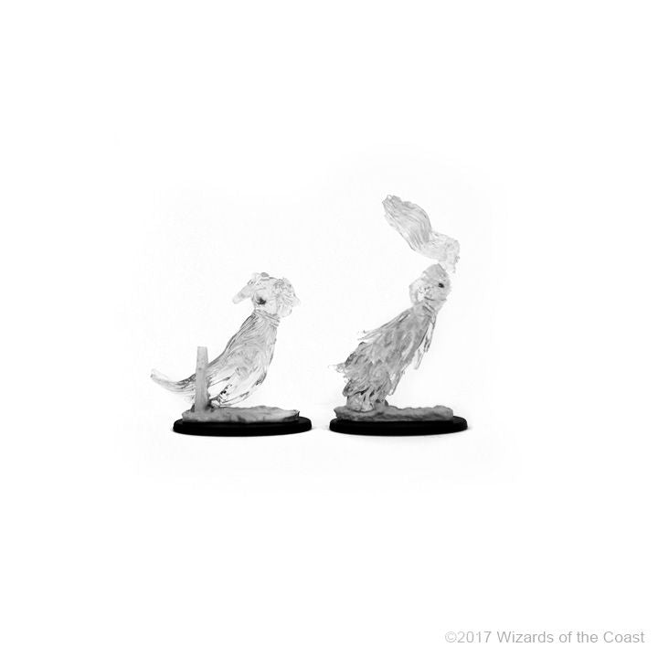 D&D Nolzur's Marvelous Miniatures: Ghosts - Two translucent gray ghost miniatures with flowing, ethereal shapes on black circular bases.