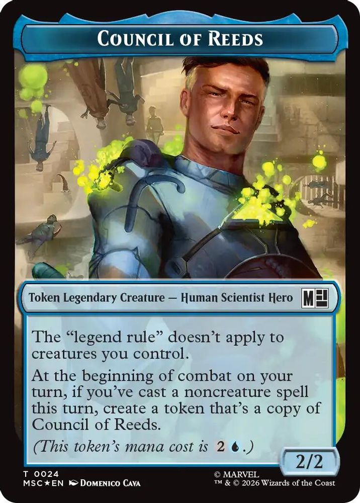 Council of Reeds (0024) // Construct (0030) Double-Sided Token · 24 // 30 · Commander: Marvel Super Heroes · Surge Foil
