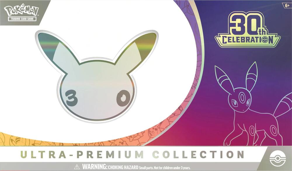 Pokémon TCG: 30th Celebration - Ultra-Premium Collection Case - Night (PREORDER) - Pokémon 30th Celebration Ultra-Premium Collection case with white Pikachu face design on purple and orange gradient.