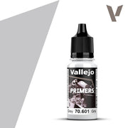 Vallejo Primer: Grey (18ml) - 18ml Vallejo grey primer paint bottle with black cap and labeled front.