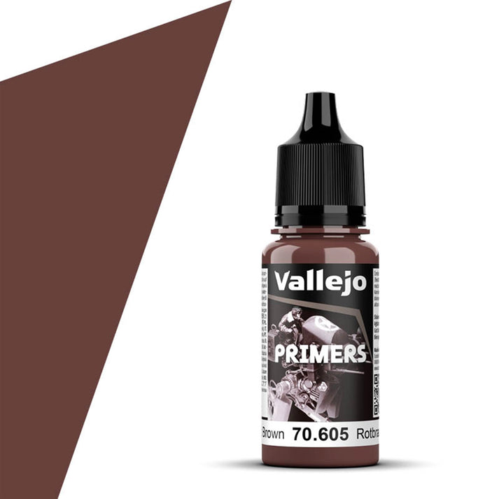Vallejo Primer: German Red Brown (18ml) - 18ml Vallejo German Red Brown primer paint bottle with black cap and label design.