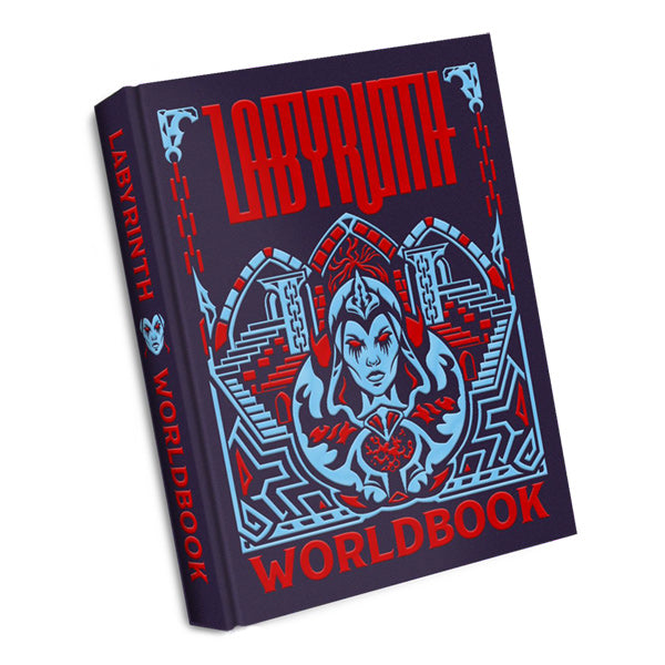 Tales of the Valiant: Labyrinth Worldbook, Limited Edition - Dark blue hardcover RPG book titled "Labyrinth Worldbook" with red and light blue fantasy-themed cover art of a character.