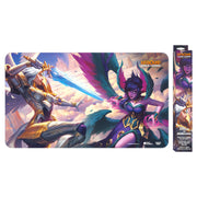 Riftbound: Vendetta Playmat - Kayle vs Morgana - Rectangular gaming playmat featuring dynamic artwork of a golden-armored knight and a purple-winged sorceress in a vivid sky