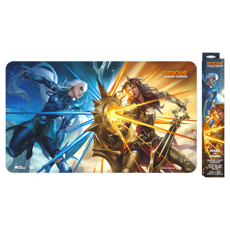 Riftbound: Vendetta Playmat - Diana vs Leona - Rectangular gaming playmat featuring dynamic artwork of two armored female warriors, one in blue with ice powers on the.