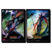 Riftbound: Vendetta Art Card Sleeves - Jayce vs Viktor - Two sets of glossy card sleeves featuring vibrant, detailed illustrations of Jayce with a high-tech hammer and Viktor with.