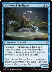 Mirkwood Meditator (HOB-048) [The Hobbit] Foil - The Gathering Mirkwood Meditator foil card featuring blue border, elf druid artwork with flowing water and forest.