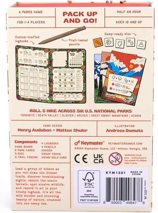 Parks Roll and Hike - Parks Roll and Hike game packaging showing colorful front cover with park illustrations and game instructions on the back.