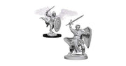 D&D Nolzur's Marvelous Miniatures: Aasimar Male Paladin - Unpainted gray resin miniature of a male Aasimar paladin with wings, wielding a sword and shield in dynamic battle poses.