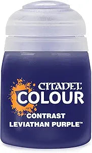 Citadel Contrast Paint: Leviathan Purple - Small frosted plastic pot of deep purple Citadel Contrast Paint with white and orange label text.