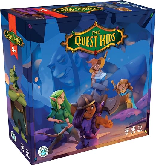 The Quest Kids (PREORDER) - Colorful board game box titled "The Quest Kids" with illustrated cartoon children and a dragon in a fantasy setting.
