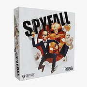 Spyfall - Spyfall party game box with bold black text and illustrated characters in formal and casual attire on white background.